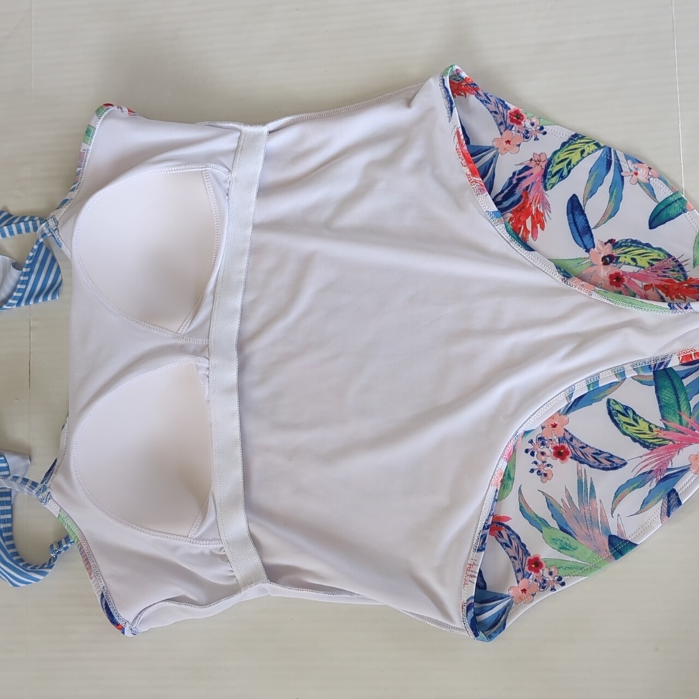 Oasis Ruffle Tropical Floral One Piece Swimsuit XXL Blue White - Picture 9 of 16